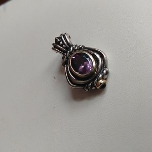 14k gold and sterling silver 925 pendant enhancer charm vintage amethyst